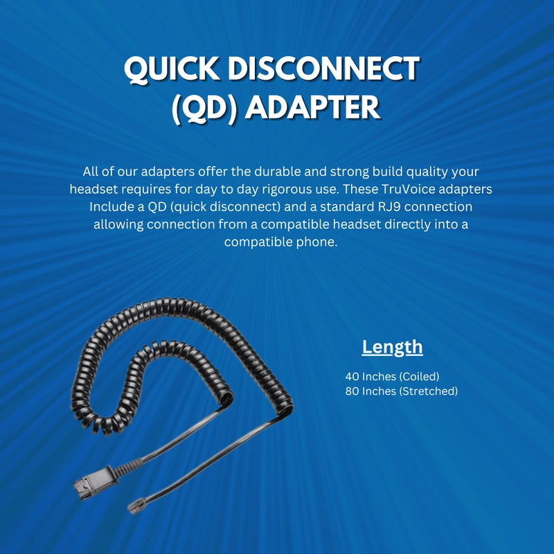 TruVoice U10P-S Adapter 38099-01 for Plantronics Quick Disconnect (QD) Headsets - RJ9 Jack is Compatible with Yealink, Grandstream, Ooma and Snom Desk Phones - Image 3